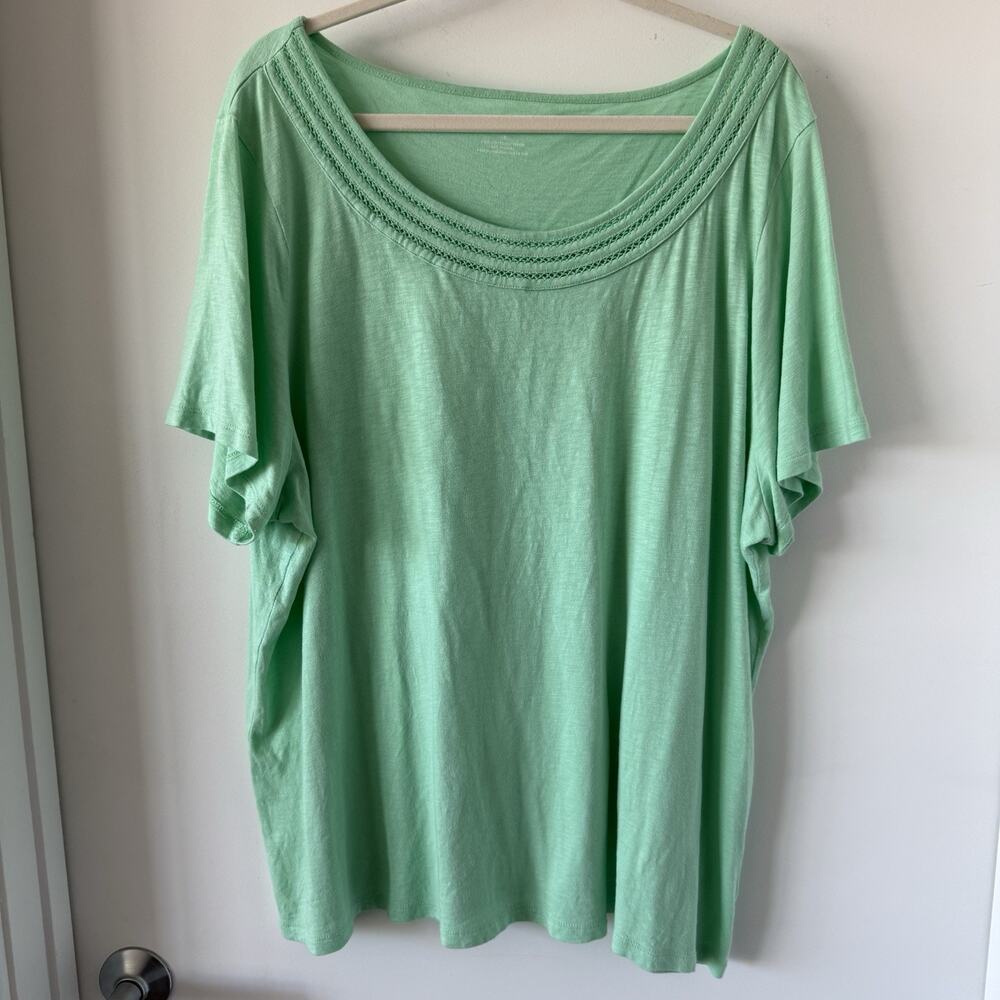 Talbots Plus Size 3X Lattice Trim Tee Scoop Neck Cotton Modal Light Weight Blend